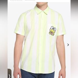 Sanrio Keroppi Light Green & White Striped Short-Sleeve Button-Up